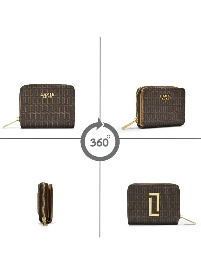Lavie  Luxe Women's Mono Flap25 small zip around wallet (Coffee) for Women | Best Price UAE